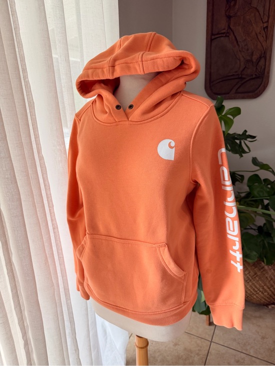 Carhartt Sweaters - Carhartt Hoodie Small Orange Relaxed Fit Logo Pullover Sweatshirt